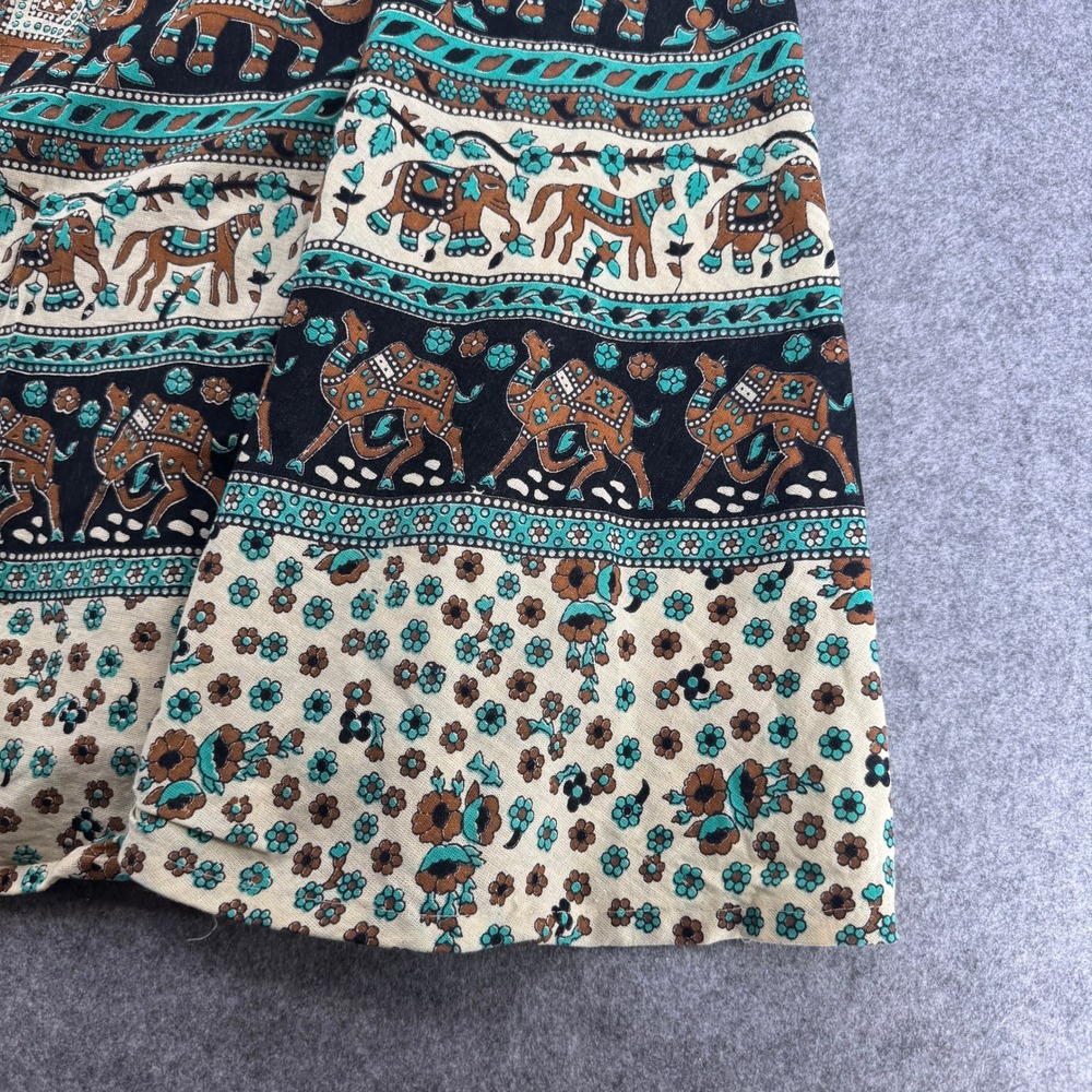 Boho Elephant Block Print Wrap Maxi Skirt Turquoise Brown Floral Tiered Skirt - Picture 3 of 6